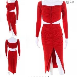 Ronny Kobo Dress Red Cut Out Cinched Long Sleeve maxi Dress XS